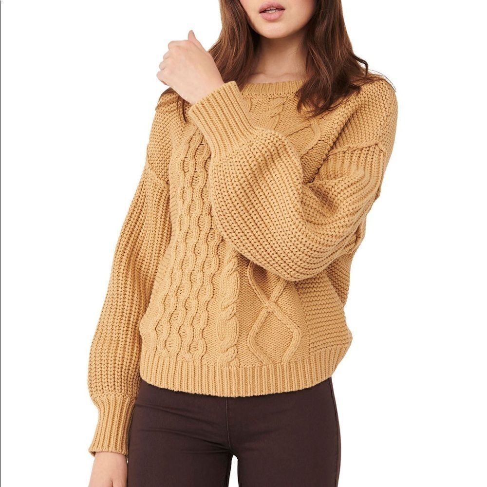 🆕Free People cable knit sweater camel M